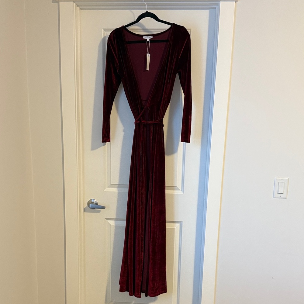 Baltic Born Esmerelda Long Sleeve Velvet Wrap Maxi Dress - Burgundy